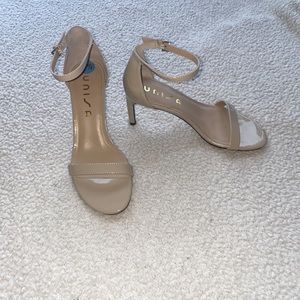 Unisa Nude Patent Ankle Strap Heels